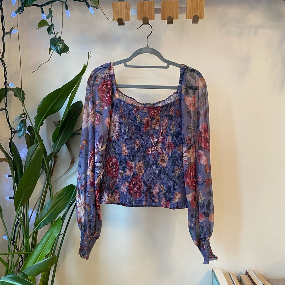 Anthropologie Floral Blouse - Blue and Pink
